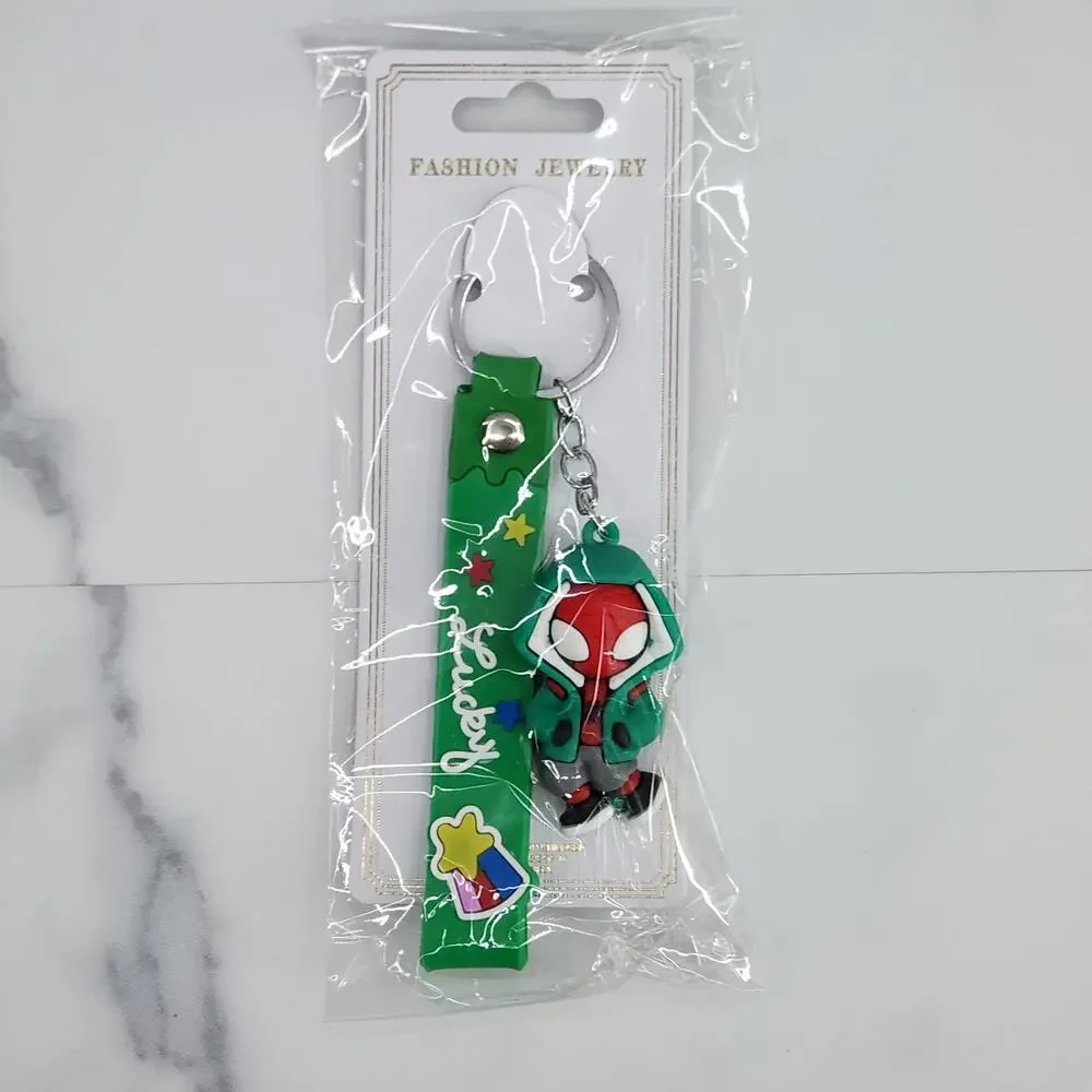 NEW Marvel Spider-Man Keychain PVC Figure Strap Key Ring Bag Charm Green Hoodie